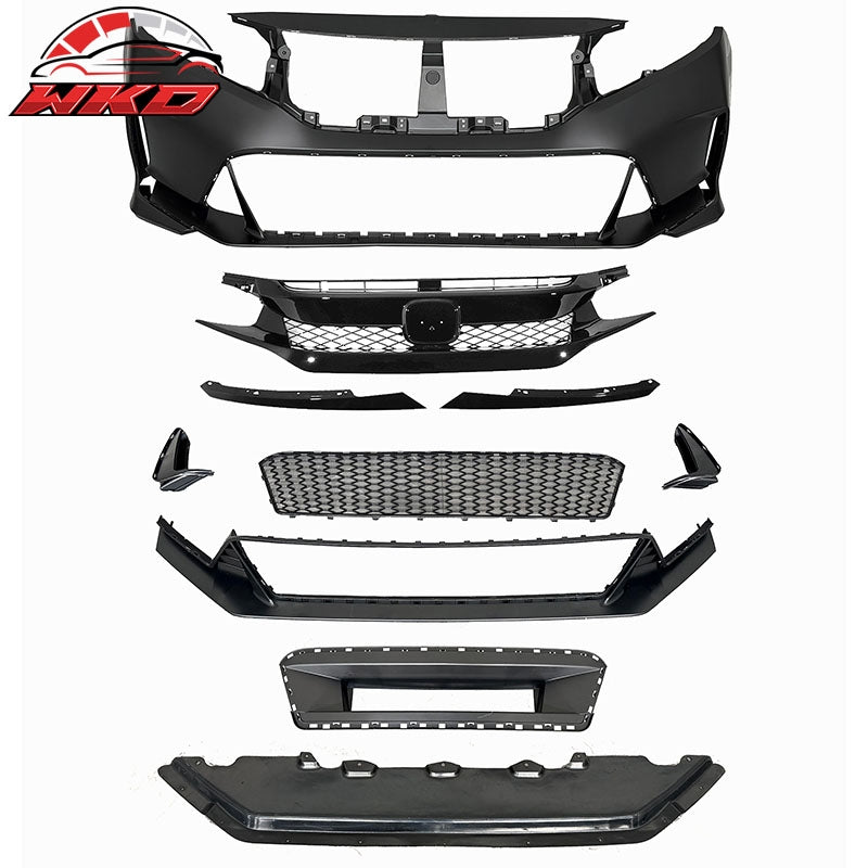 Fits 16-21 Honda Civic FL5 Front Bumper Cover Type R Style Conversion PP Fascia