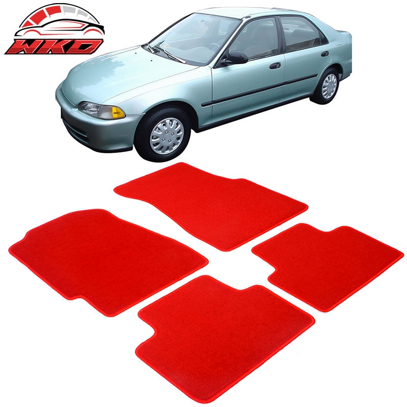 Fits 92-95 Honda Civic Car Floor Mats Liner Nylon 1st 2nd Row Red Carpets 4PC