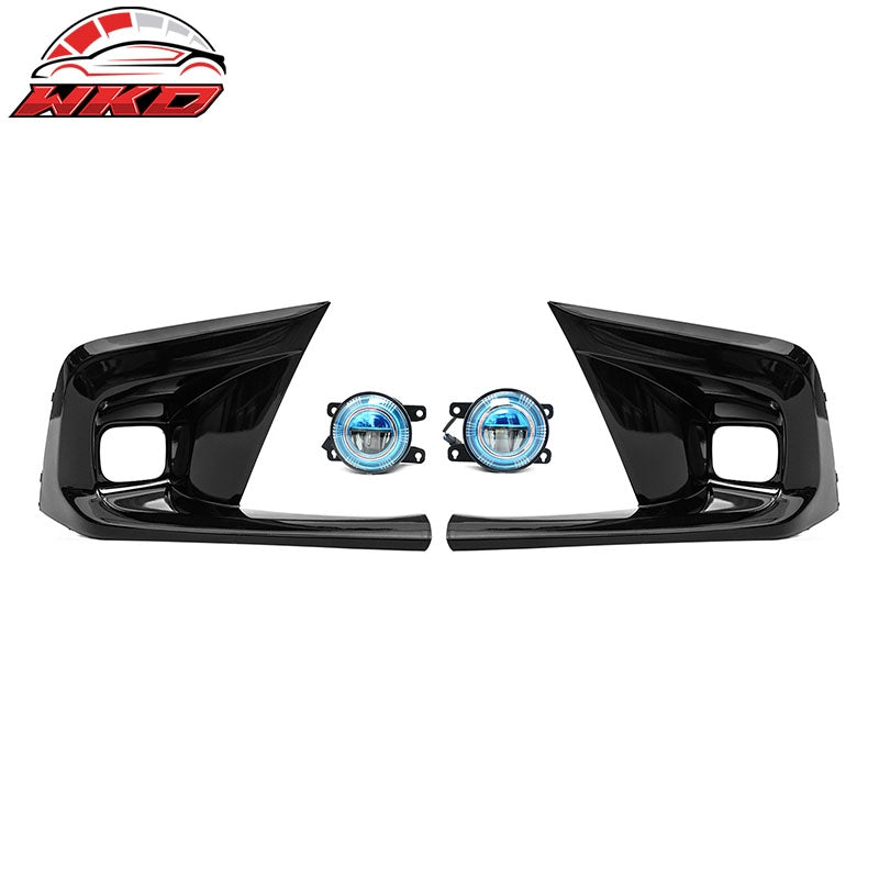 Fits 22-24 Honda Civic OE Style Fog Light Bezels w/ JDM Foglights Blue Len Lamps