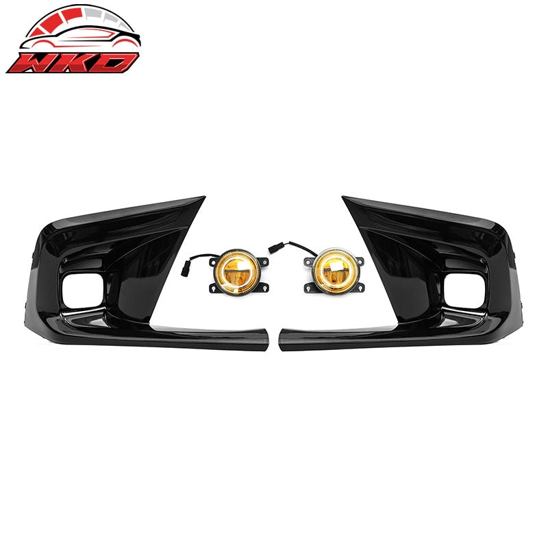 Fits 22-24 Honda Civic OE Style Fog Light Bezels w/ JDM Foglights Yellow Len LED