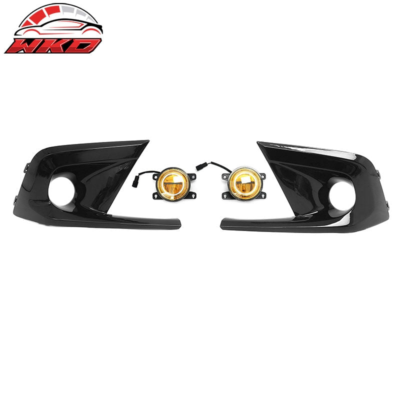 Fits 22-24 Honda Civic Round Holes Fog Light Bezel w/ JDM Foglights Yellow LED