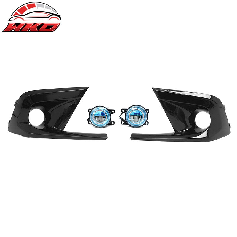 Fits 22-24 Honda Civic Round Holes Fog Light Bezel w/ JDM Foglights Blue Lens