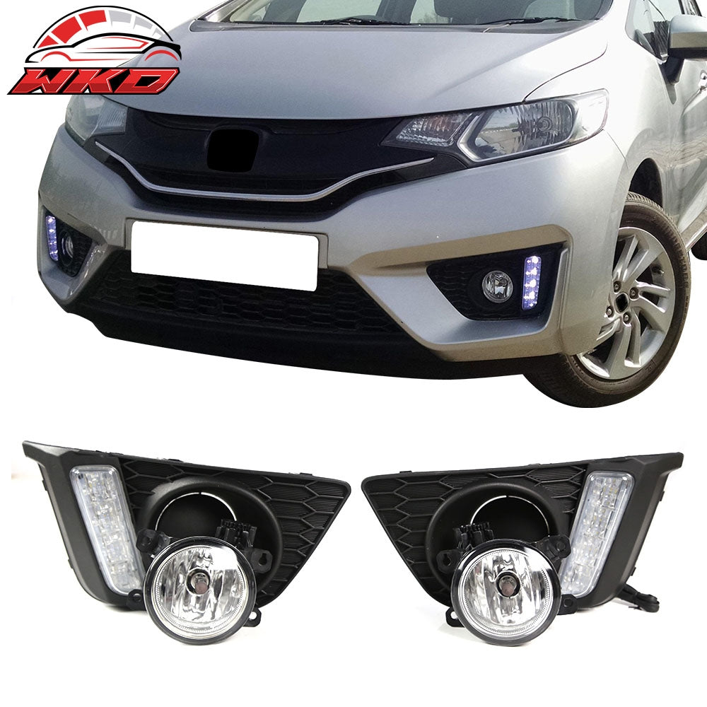 Fits 15-17 Honda Fit Front Bumper Clear LED DRL Fog Lights Left Right Lamps