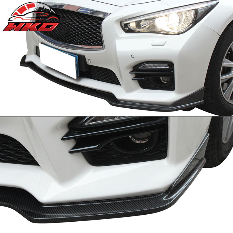 Fits 14-17 Infiniti Q50 V37 Sport ST Style Front Bumper Lip - Matte Carbon Fiber