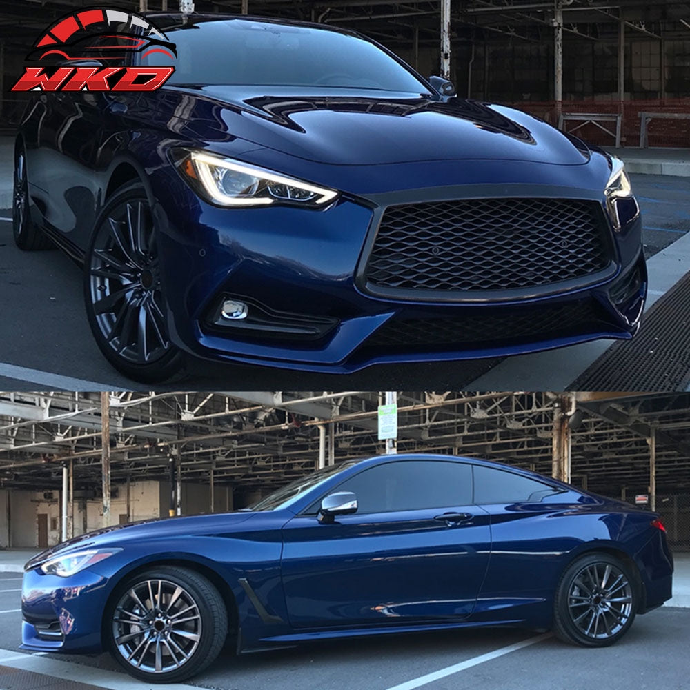 Fits 17-22 Infiniti Q60 Grill Foglight Vents Chrome Delete Vinyl Gloss Black