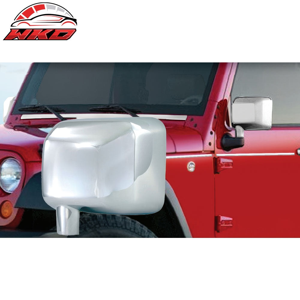 Fits 07-18 Jeep Wrangler 2PCS Side Rearview Mirror Cover Cap Replacement Chrome