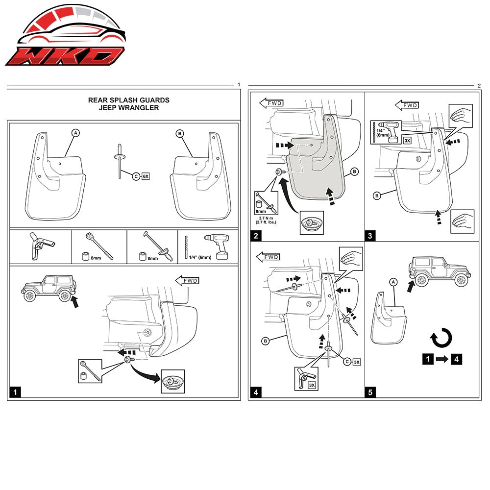 Fit 18-19 Jeep Wrangler JL JLU 4PC Set Front Rear Mud Flaps Splash Guard Flares
