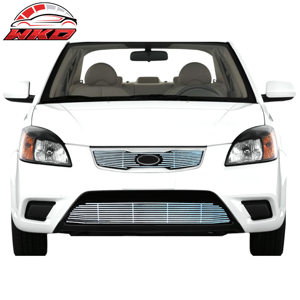 Fits 10-11 Kia Rio Billet Style Chrome Front Bumper Grille Set Stainless Steel