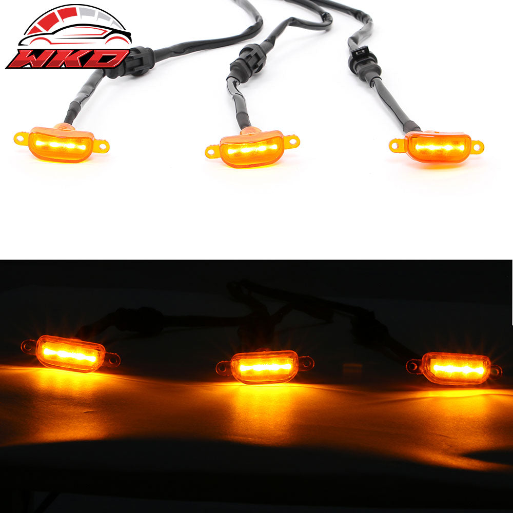 Fits Dodge Ram 1500 2500 3500 3PC Amber LED Front Grille Lights W/Wiring Harness