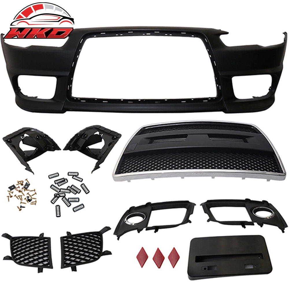 Fits 08-15 Mitsubishi Lancer EVO Style Front Bumper Cover + Grille Fog Covers