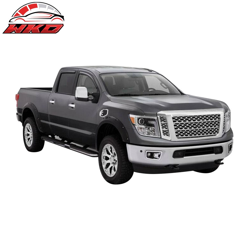 Fits 16-19 Nissan Titan XD Pocket Style Fender Flare 4PC Textured Black - ABS
