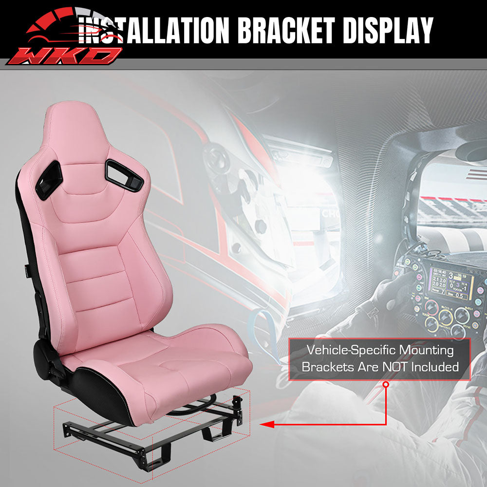 Universal Pair Reclinable Racing Seat Dual Slider Pink Pu&Carbon Leather Back