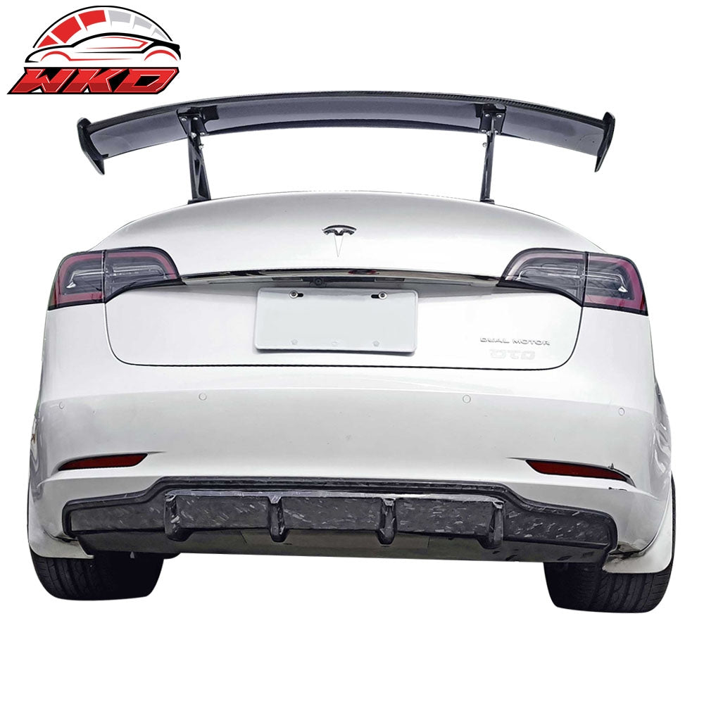Fits 17-23 Tesla Model 3 V Style Rear Bumper Lip Diffuser Forged Carbon Fiber