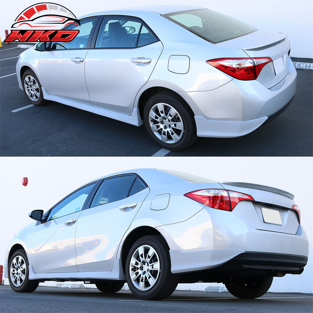 Fits 14-19 Toyota Corolla Rear Bumper Lip Corner Apron Unpainted Black PU - 2PCS