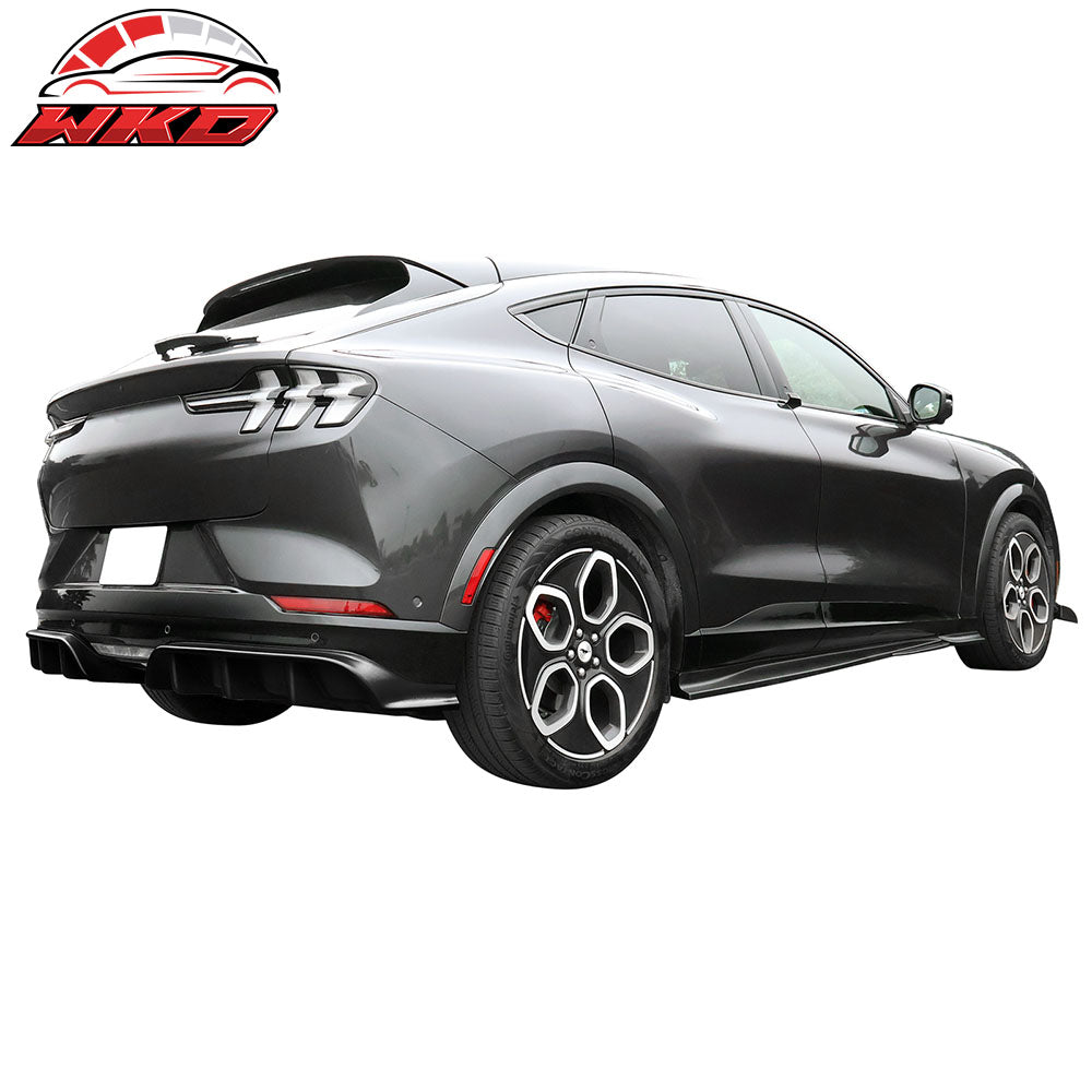 Fits 21-24 Ford Mustang Mach-E GT Gloss Black Rear Bumper Lip Diffuser Fins 2PC