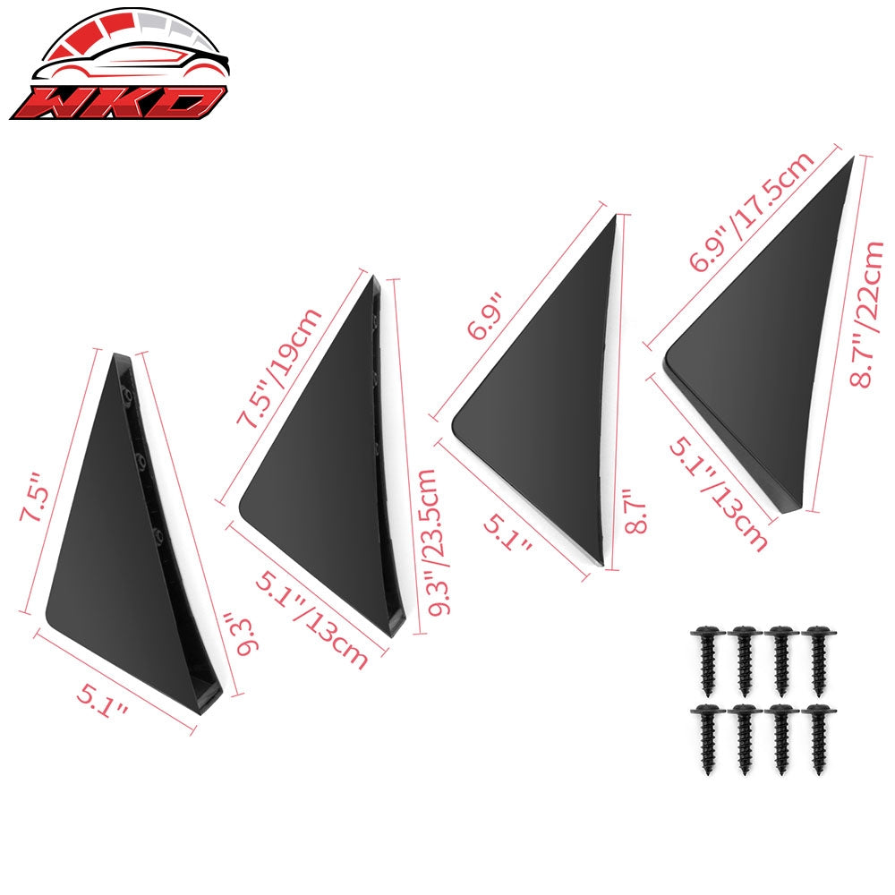 Universal 4PCS Rear Bumper Lip Diffuser Splitter Shark Fins Unpainted Black ABS