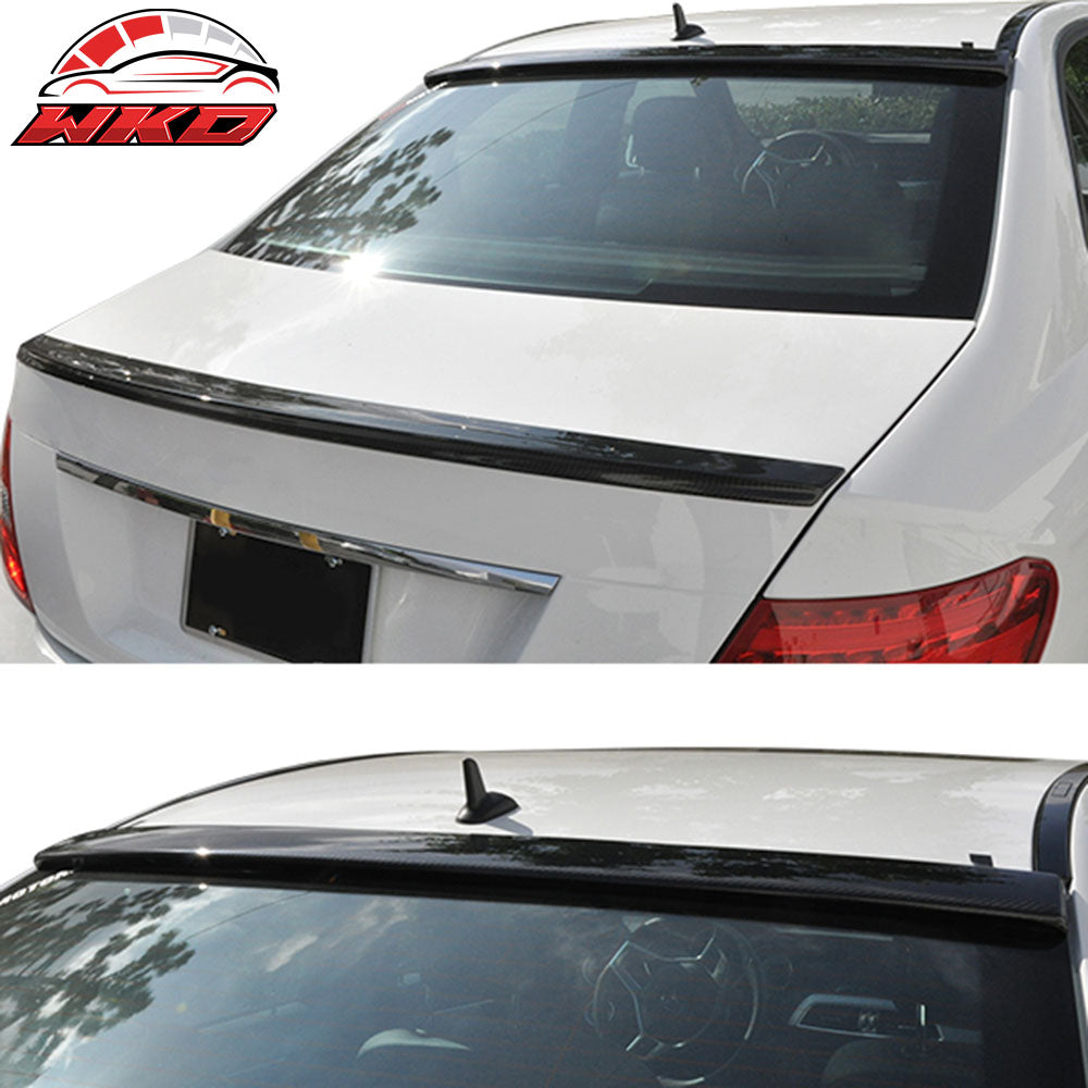 Fits 08-14 C-Class W204 Sedan Carbon Fiber OE Roof Wing & D Type Trunk Spoiler
