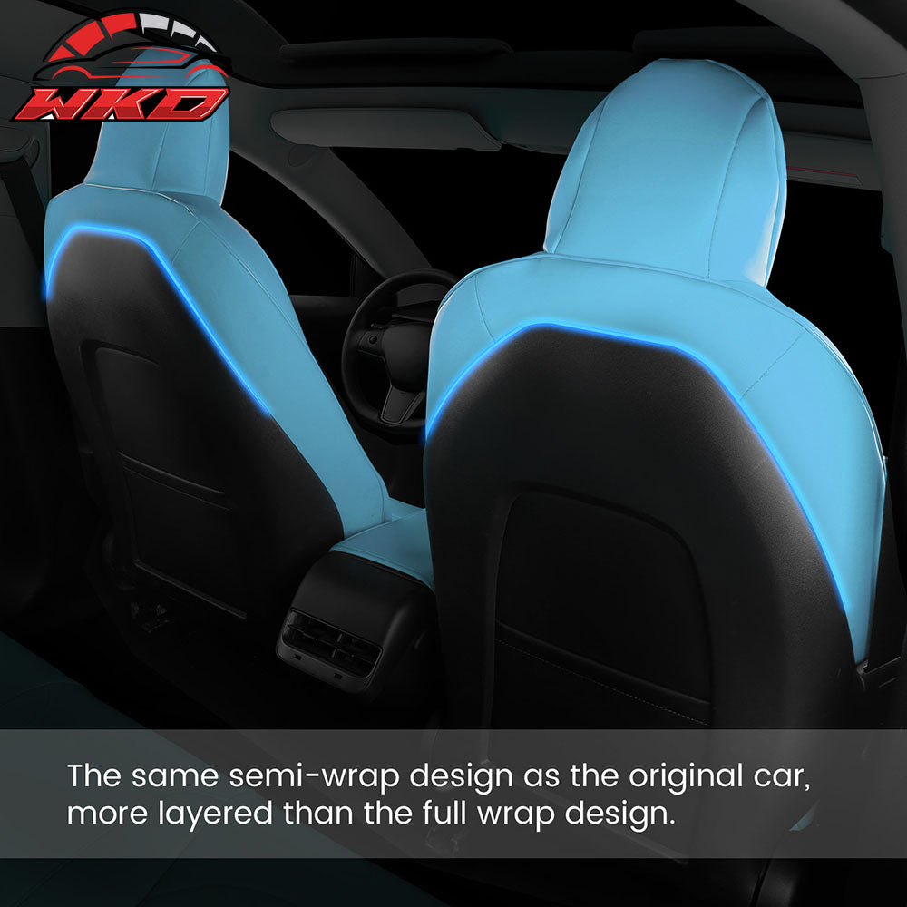 Fits 17-23 Tesla Model 3 5-Seat Seat Covers Blue Cushion Protector Leather 12PCS