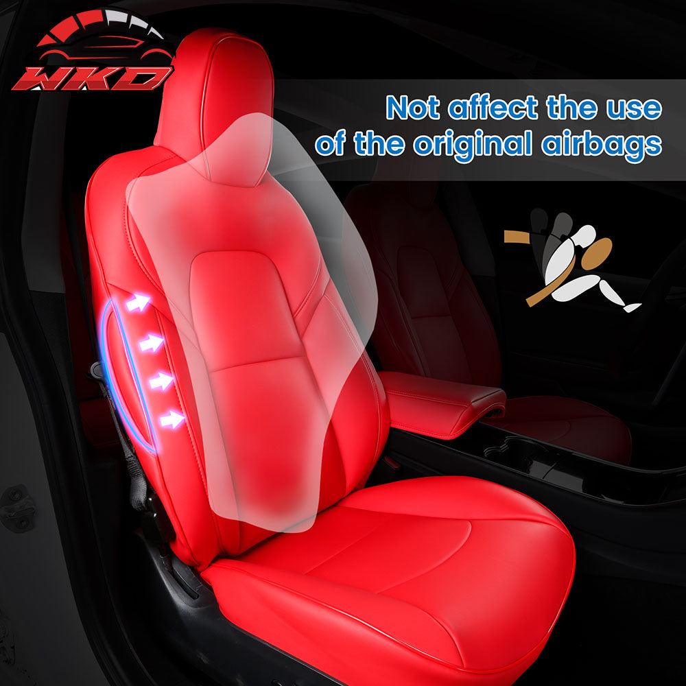 Fits 17-23 Tesla Model 3 5-Seat Seat Covers Red Cushion Protector Leather 12PCS