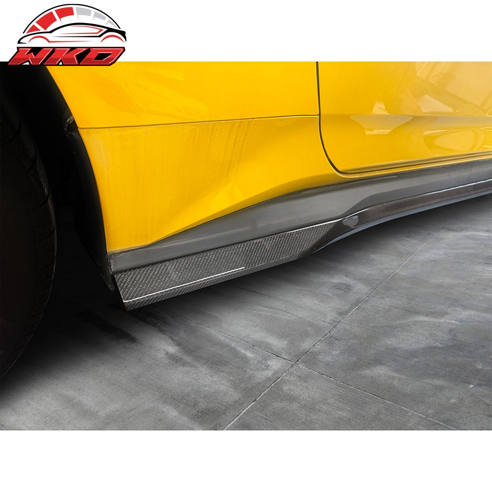 Fits 24-26 Ford Mustang R Style Carbon Fiber Side Skirts Extension Splitters CF