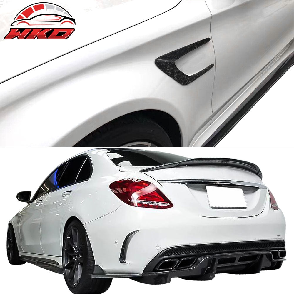 Fits 15-18 Bnez C-Class W205 Front + Rear Side Vents Spoiler Forged Carbon Fiber