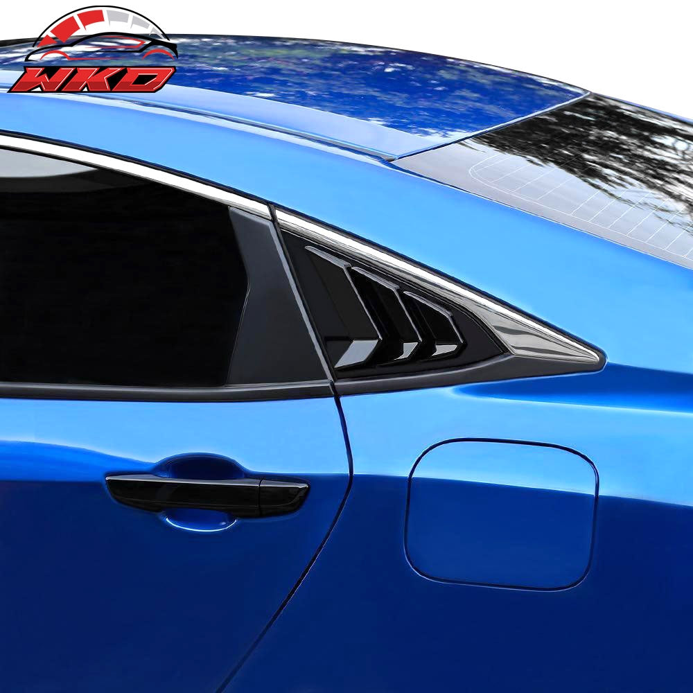 Fits 16-21 Honda Civic Sedan Rear Side Window Louver Sun Rain Shade Gloss Black