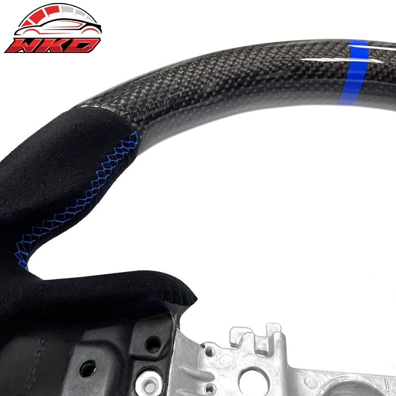 For 22-26 Subaru WRX Carbon Fiber Steering Wheel Alcantara W/ Blue Stitch Stripe