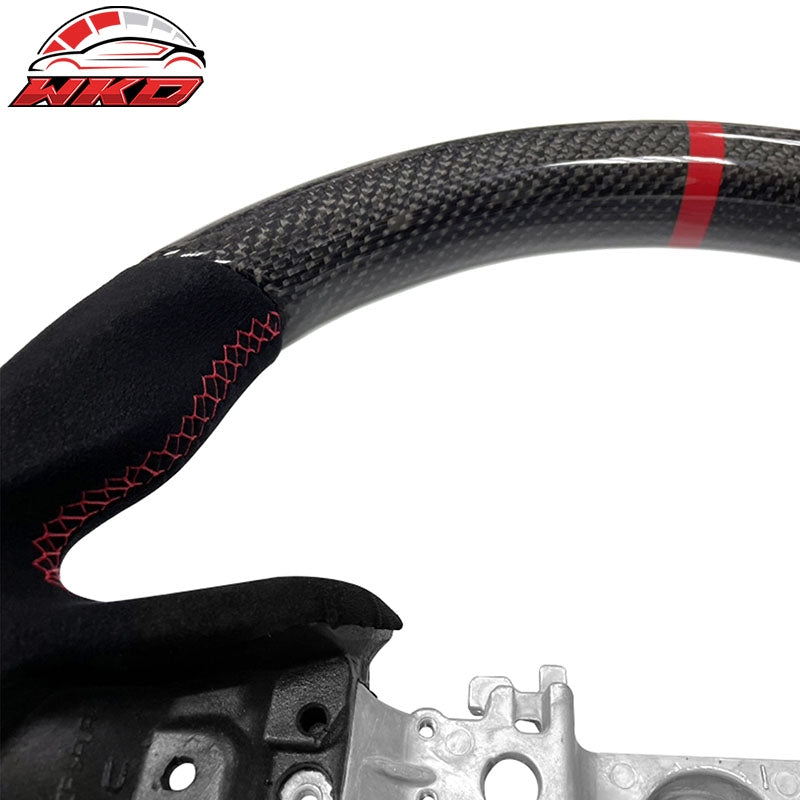 Fits 22-26 Subaru WRX Carbon Fiber Steering Wheel Alcantara W/ Red Stitch Stripe