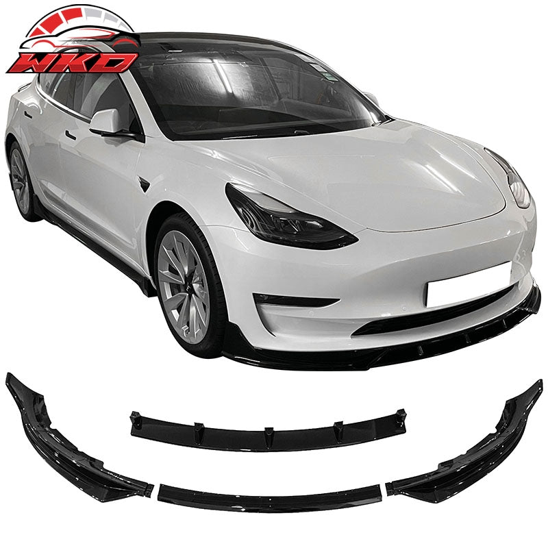 Fits 17-23 Tesla Model 3 IKON Front Bumper Lip Spoiler Splitter 4PC Gloss Black