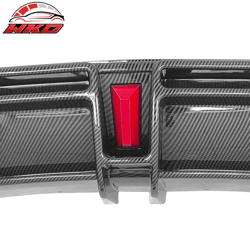 Fits 17-23 Tesla Model 3 IKON Style Carbon Fiber Print Rear Lip Diffuser W/ LED