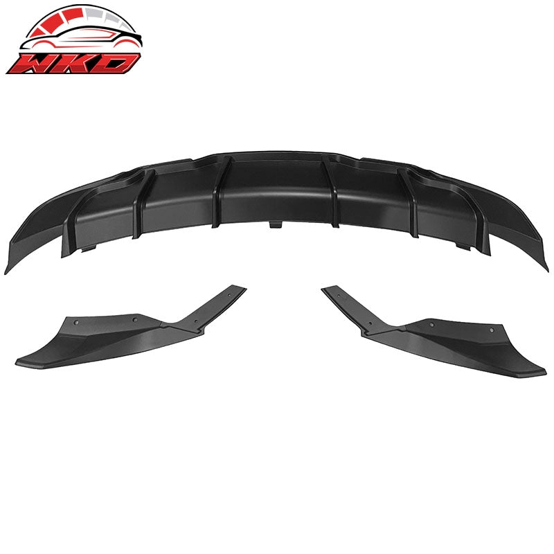 Fits 17-23 Tesla Model 3 IKON Style Rear Bumper Diffuser W/Aprons Matte Black
