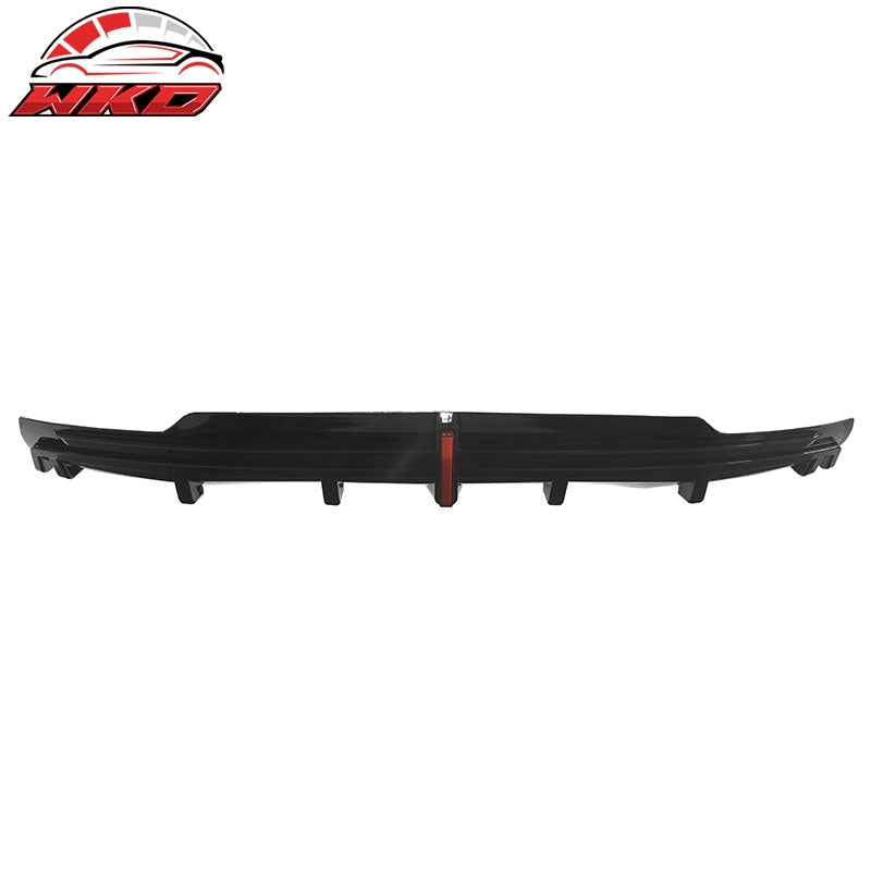Fits 16-21 Tesla Model S LED Rear Bumper Diffuser Lip W/ 7-Fin PP Gloss Black