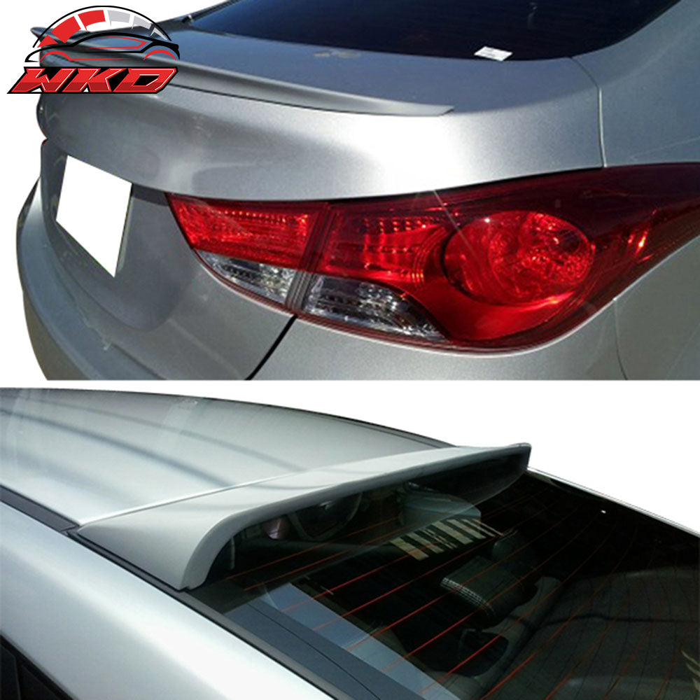 Fits 10-15 Hyundai Elantra OE Style Trunk + Roof Spoiler Unpainted Black ABS