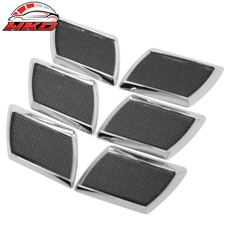 Universal RH LH Front Side Fender Port Hole Bezels W/Chrome Frame Black Mesh 6PC