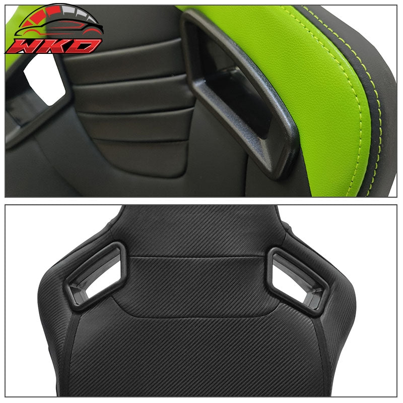 Universal x2 Recline Big Racing Seat Dual Slider PU&Carbon Leather Green Stripe