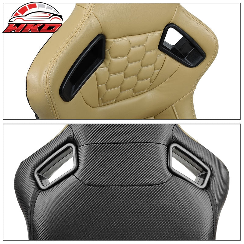 Universal X2 Reclinable Honeycomb Racing Seat + Dual Slider Beige PU Leather