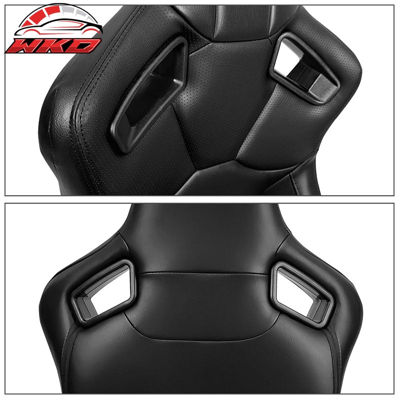 Universal X2 Reclinable Muscle Style Racing Seat + Dual Slider Black PU Leather