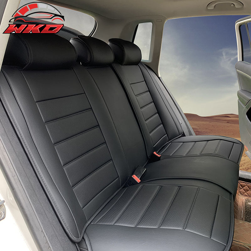 Universal Front Rear Car Seat Covers Black PU Leather 5 Seats 01 Style Full Set