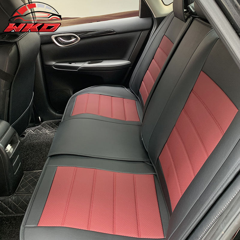 Universal Front Rear Car Seat Covers Black & Red PU Leather 01 Style Full Set