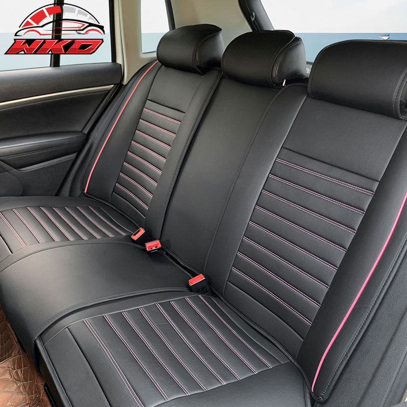 Universal Black & Pink Striped Car Seat Covers PU Leather Full Set - 02 Style