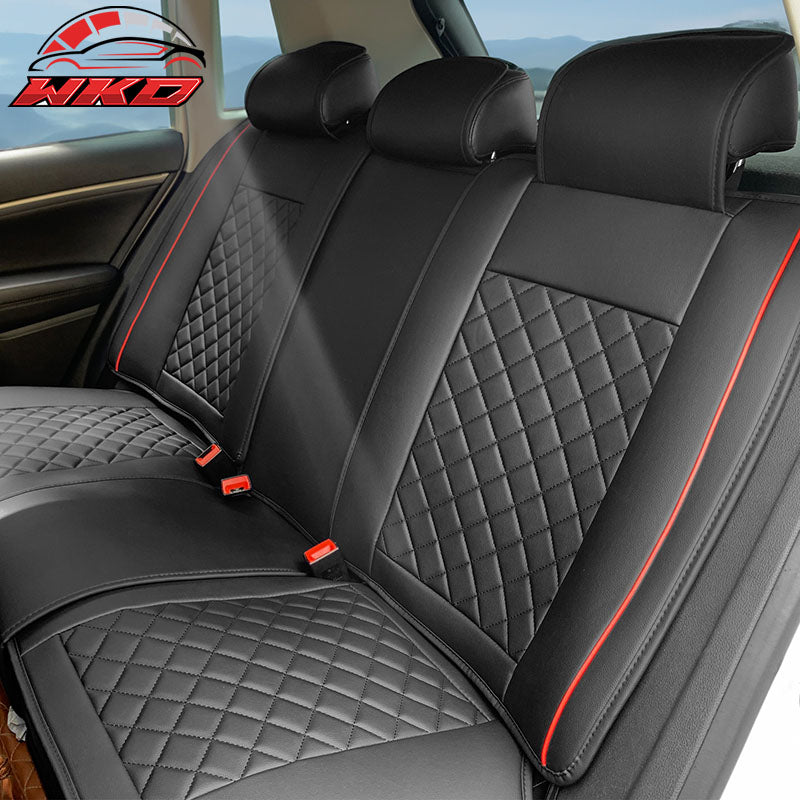 Universal Front Back Car Seat Cover 03 Style Black + Red PU Leather 5-Seat Set