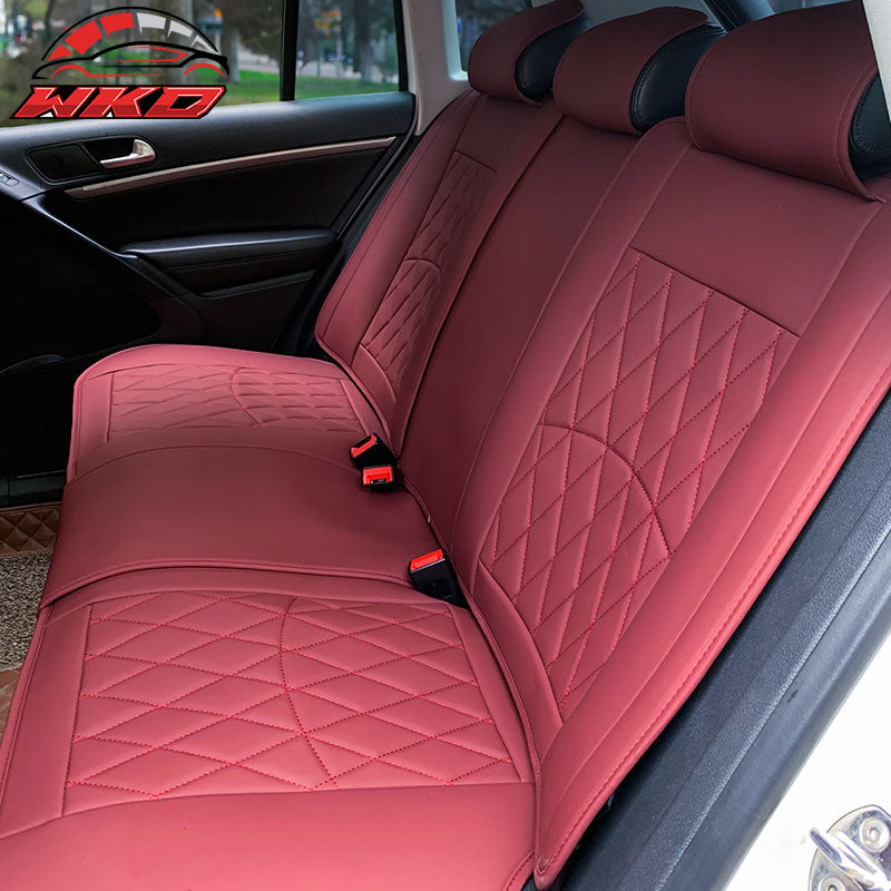 Universal Red PU Leather Car Seat Covers 04 Style Front & Rear 5 Seats Full Set