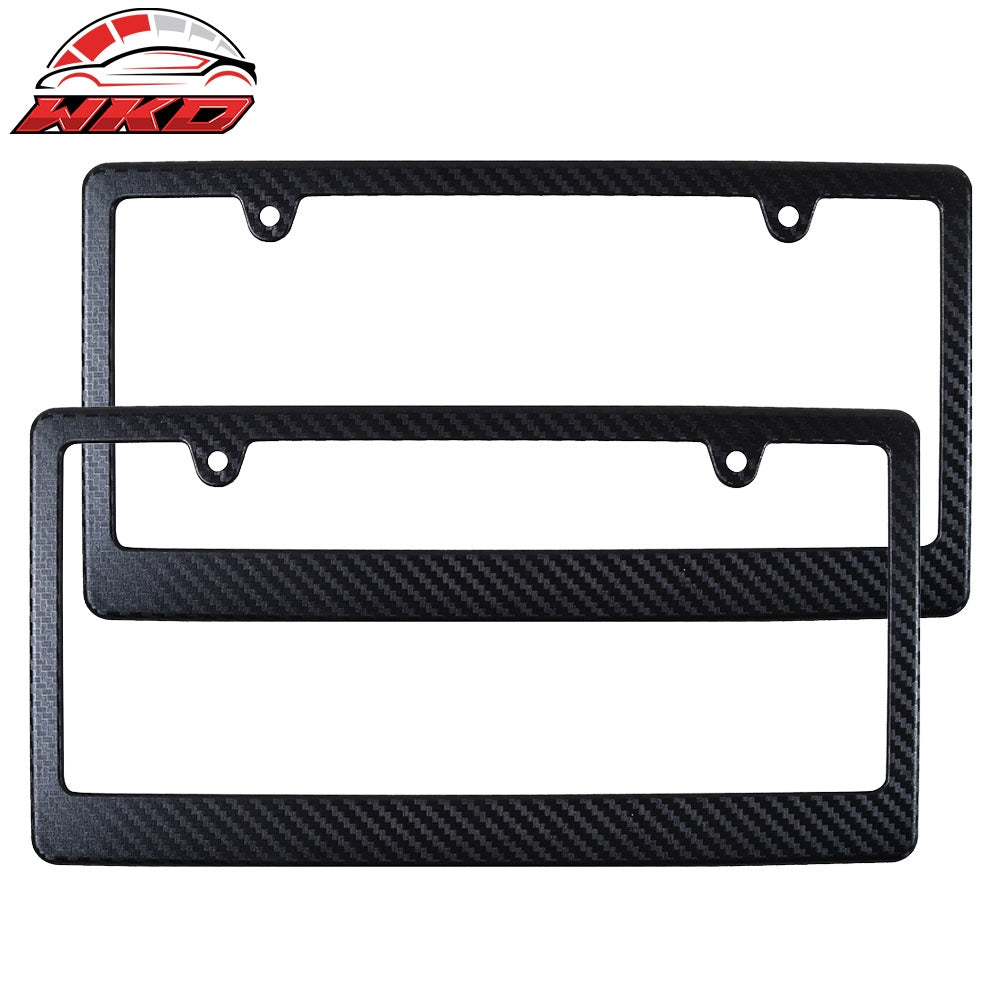 x2 Universal Fit Black License Plate Frame Holder Bracket PP Carbon Texture