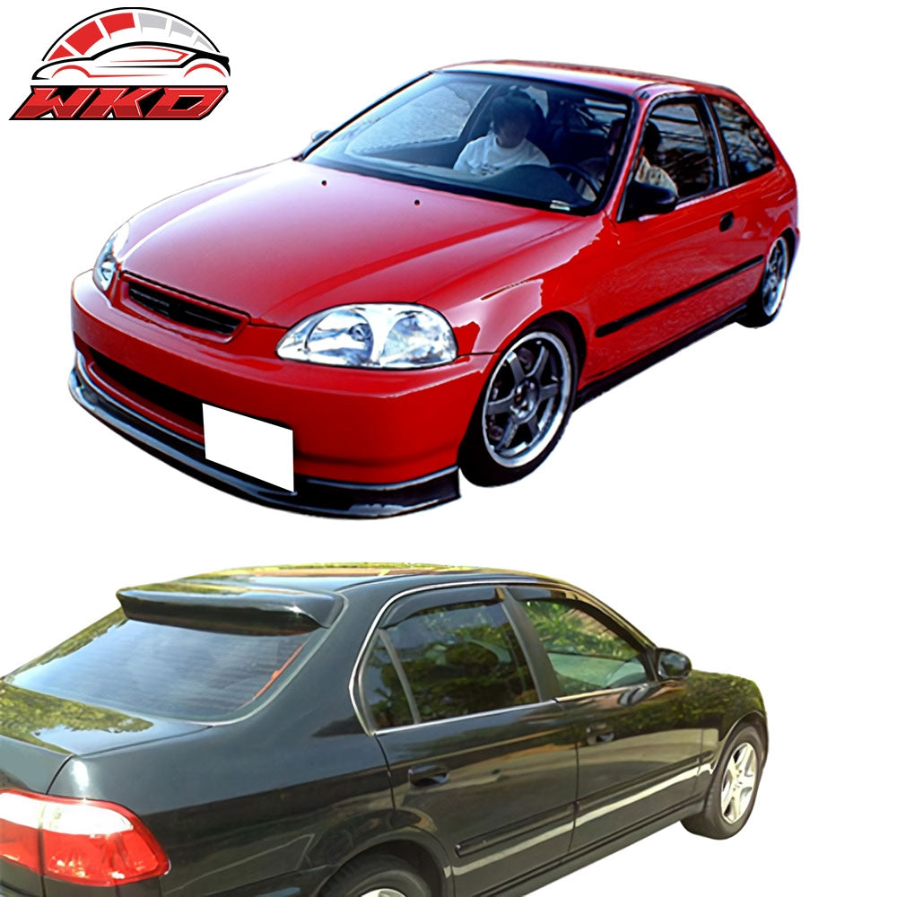 Fits 96-98 Honda Civic 4DR PP Front Bumper Lip Spoiler + Rain Guard Window Visor