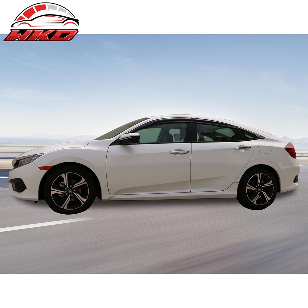 Fits 16-21 Honda Civic Sedan Mugen Style Window Visor Rain Deflector Chrome Trim