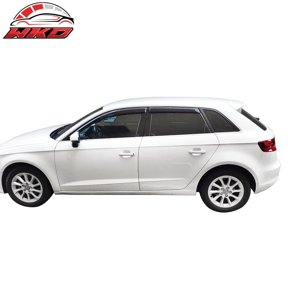 Fits 13-19 Audi A3 S3 RS3 Hatchback Tape-On Window Visors Sun Rain Guards 4PCS