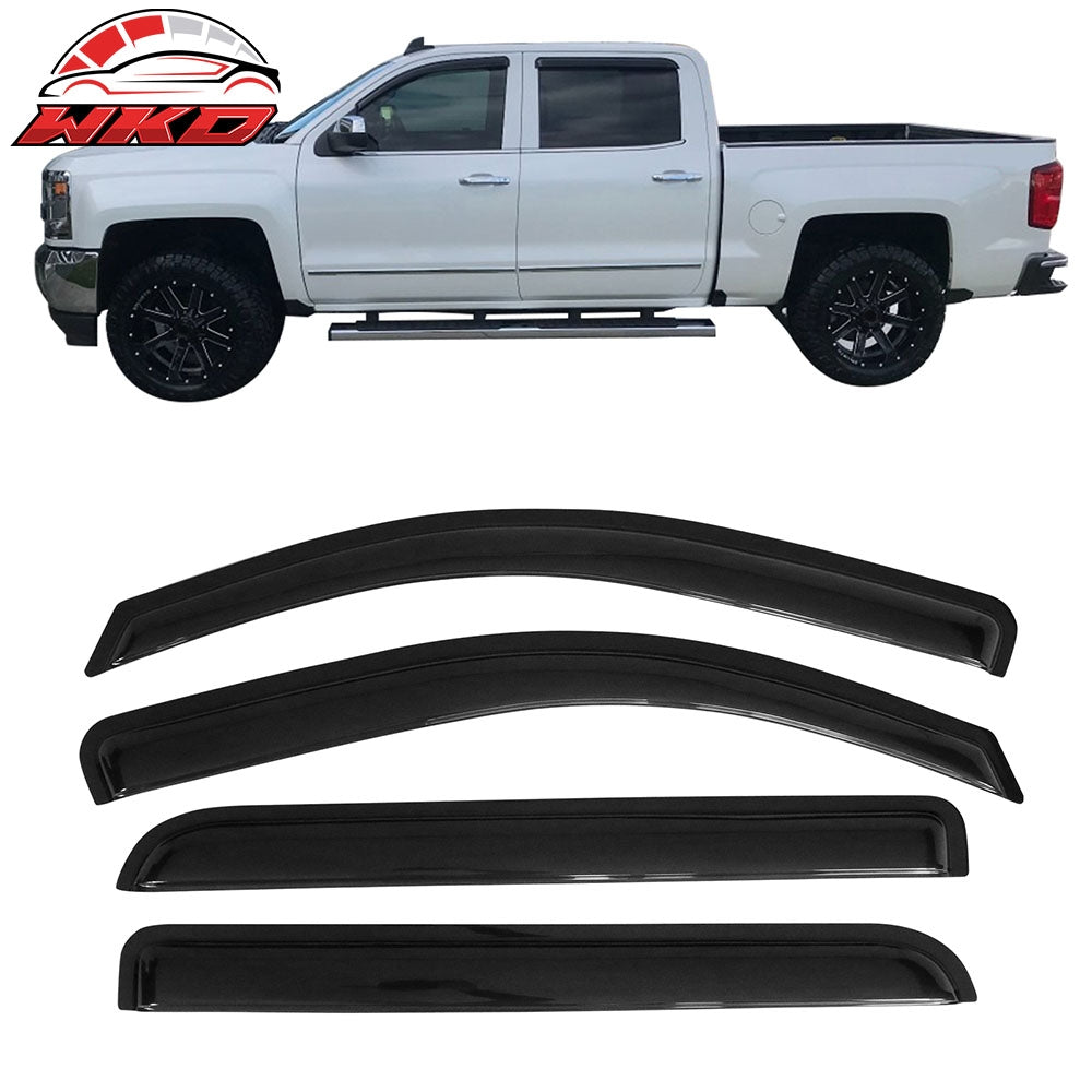 Fits 14-19 GMC Sierra Chevy Silverado Crew Cab Acrylic 4PC Window Visors Tape-On