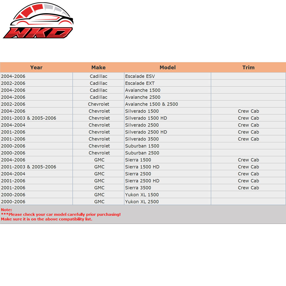 Fits 01-06 Chevy Silverado 1500 2500 3500 GMC Sierra Crew Cab Window Visors 4Pc