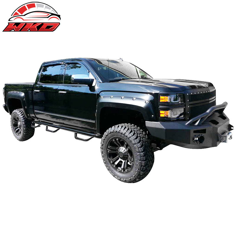 Fits 14-18 Silverado 1500 Long Bed Pocket Rivet Style Fender Flare 4PC Unpainted