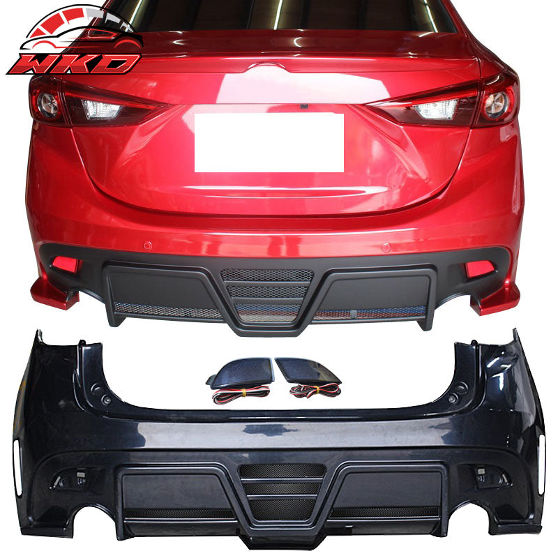 Fits 14-16 Mazda 3 4D KS Style Unpainted Rear Bumper Conversion W/ Black LED